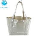 Special Design Canvas Shopping Bag with Full Transparant PVC Covering Supermarket Storage Bag Women Beach Totebag